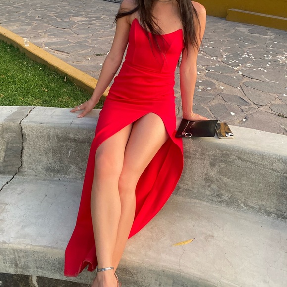 Ryleigh Strapless Maxi Dress in Red - Picture 1 of 3